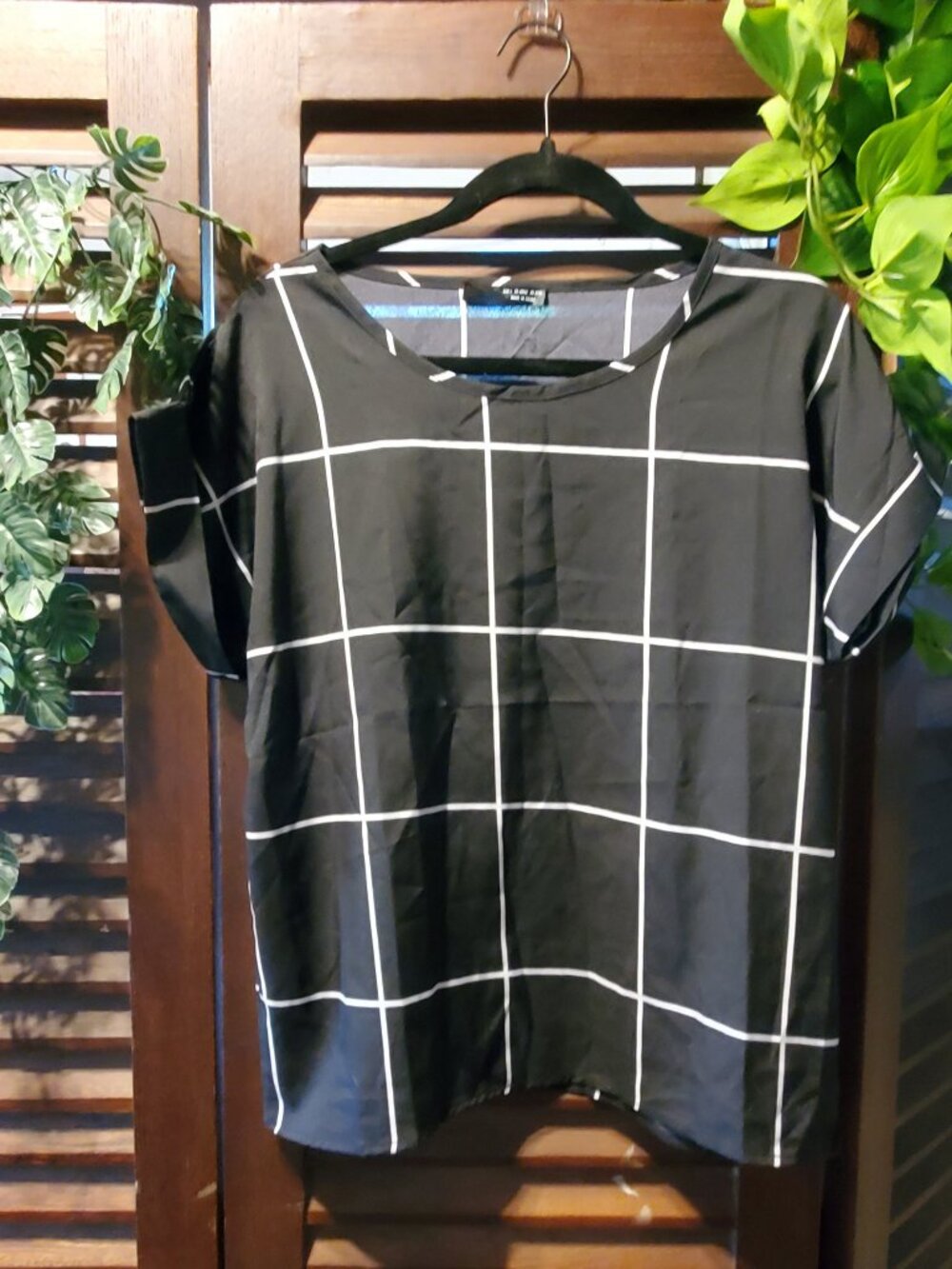 Black & White Grid Rolled Cuff Tee